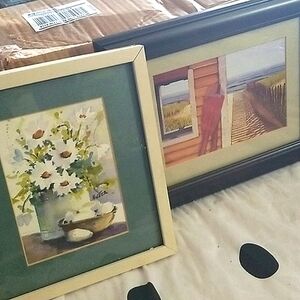 2 original matted framed small vintage paintings 1 Signed